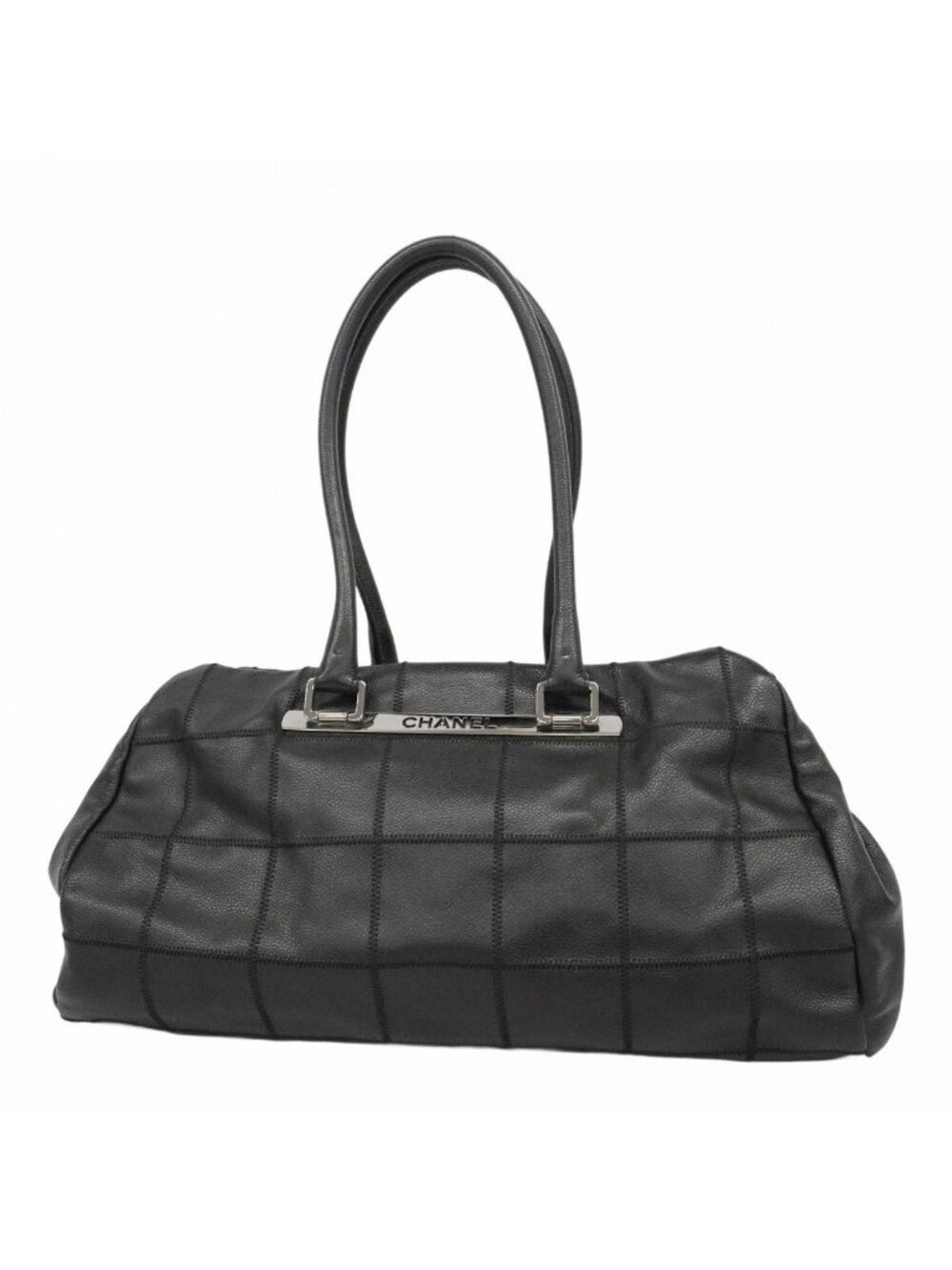 Chanel Handbag Choco Bar Leather Black Silver